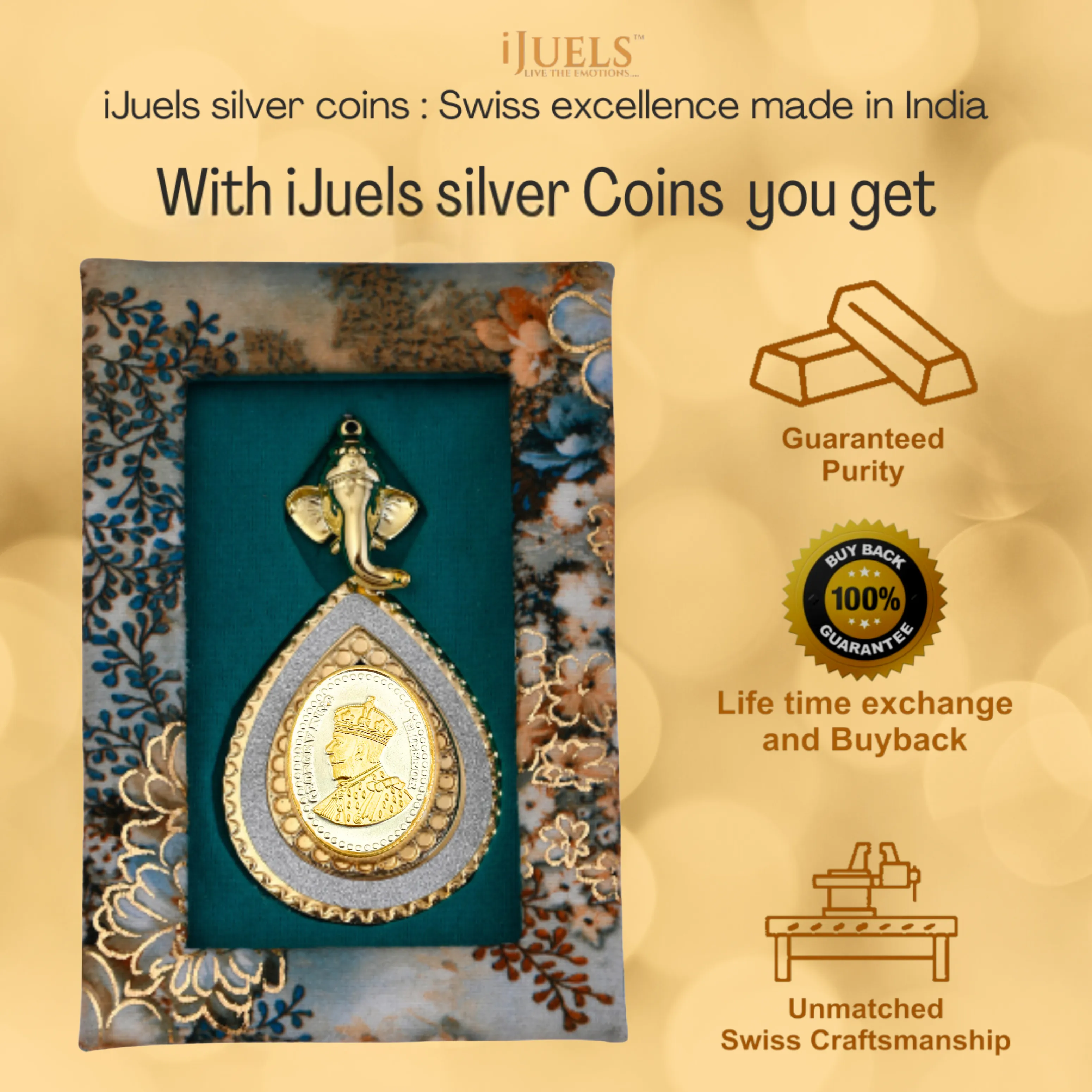 10 Grams 999 pure silver oval shape king 10 Grams Pure Silver coin (10 Grams Coin – 1 Piece) with 22kt Gold Plating in a gift box