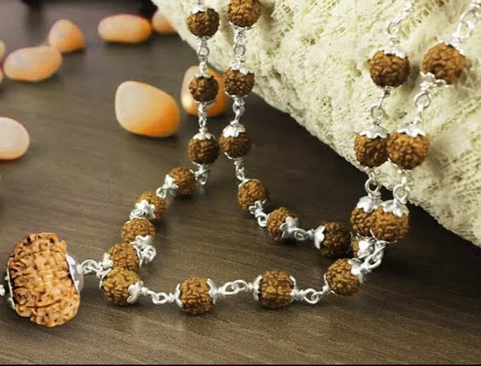 10 Mukhi Nepali Rudraksha with 5 Mukhi Java Rudraksha Beads in Pure Silver