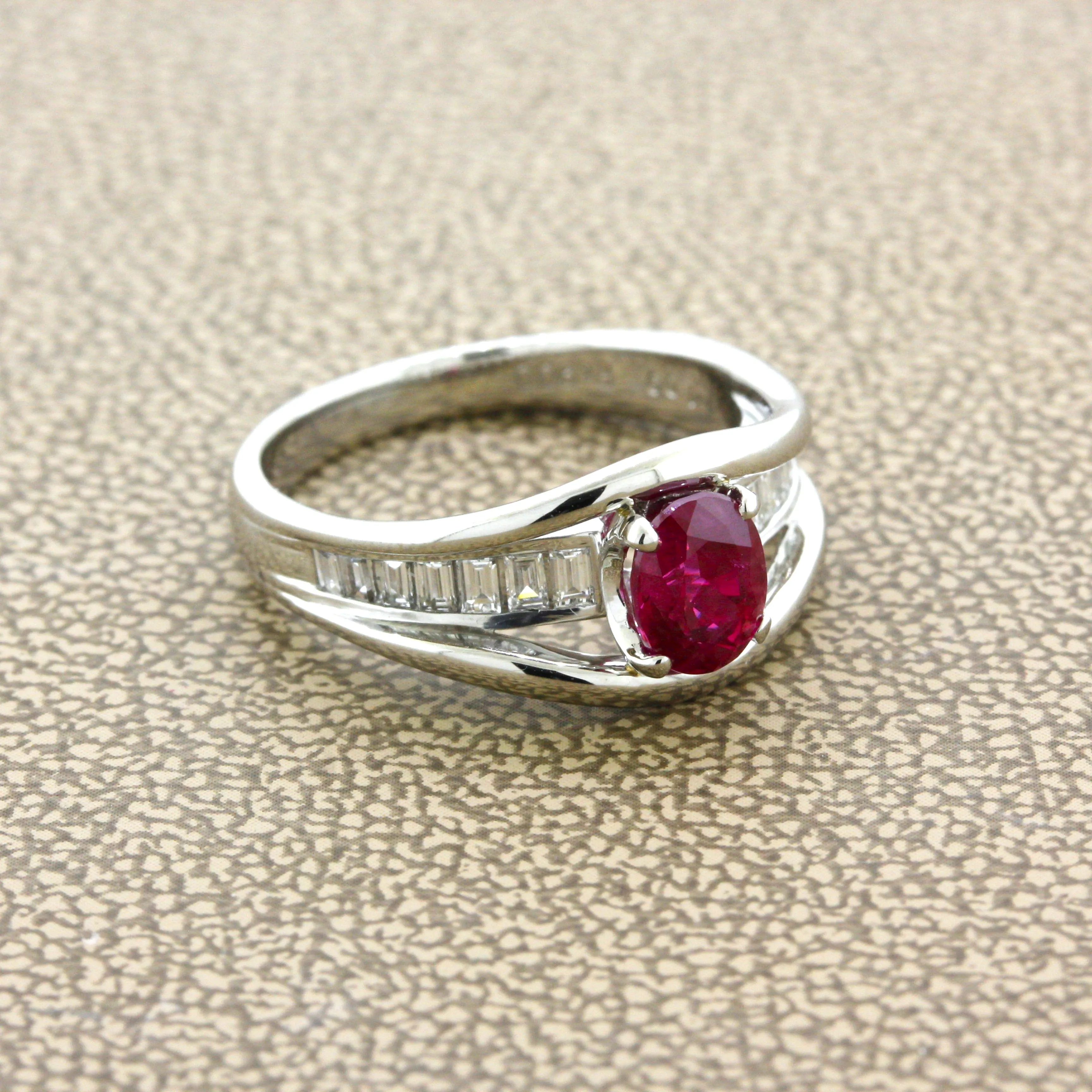 1.09 Carat Burmese Ruby Diamond Platinum Ring, GIA Certified