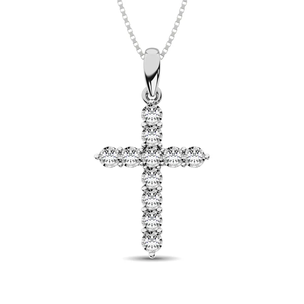 10K White Gold 1/3 Ct.Tw.Diamond Cross Pendant