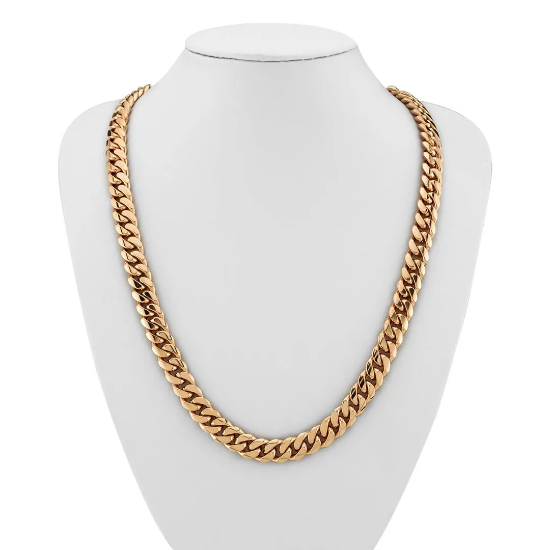 14k Rose Gold Solid Cuban Link Chain 10.5 mm