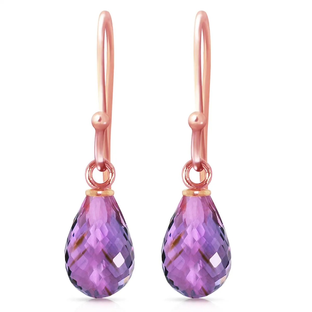 14K Solid Rose Gold Fish Hook Amethyst Gemstone Earrings