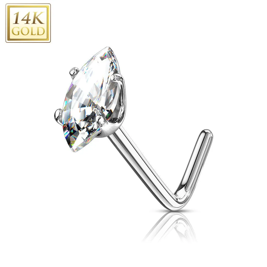 14KT Gold Marquise CZ Nose Ring