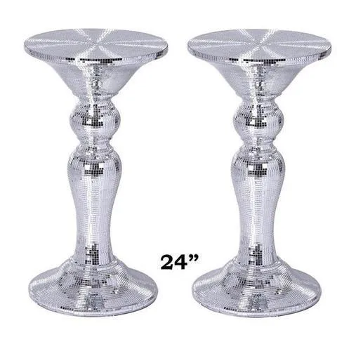 24” Silver Mirror Mosaic Polystone Floor Vase Wedding Aisle Prop Party Columns - Buy One Get One Free