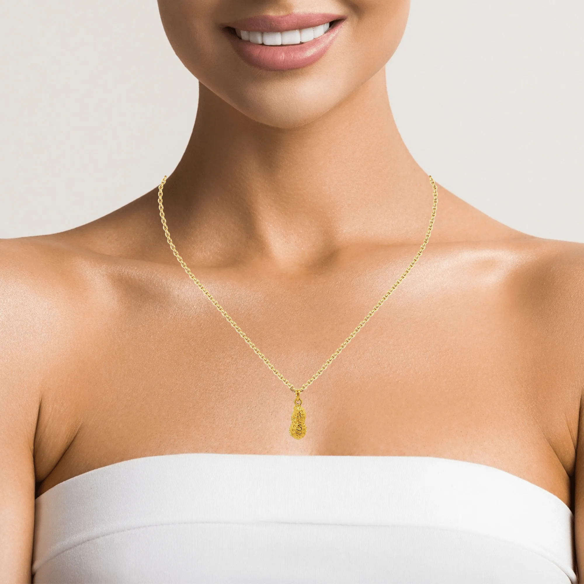 24k Yellow Gold Peanut Pendant Necklace