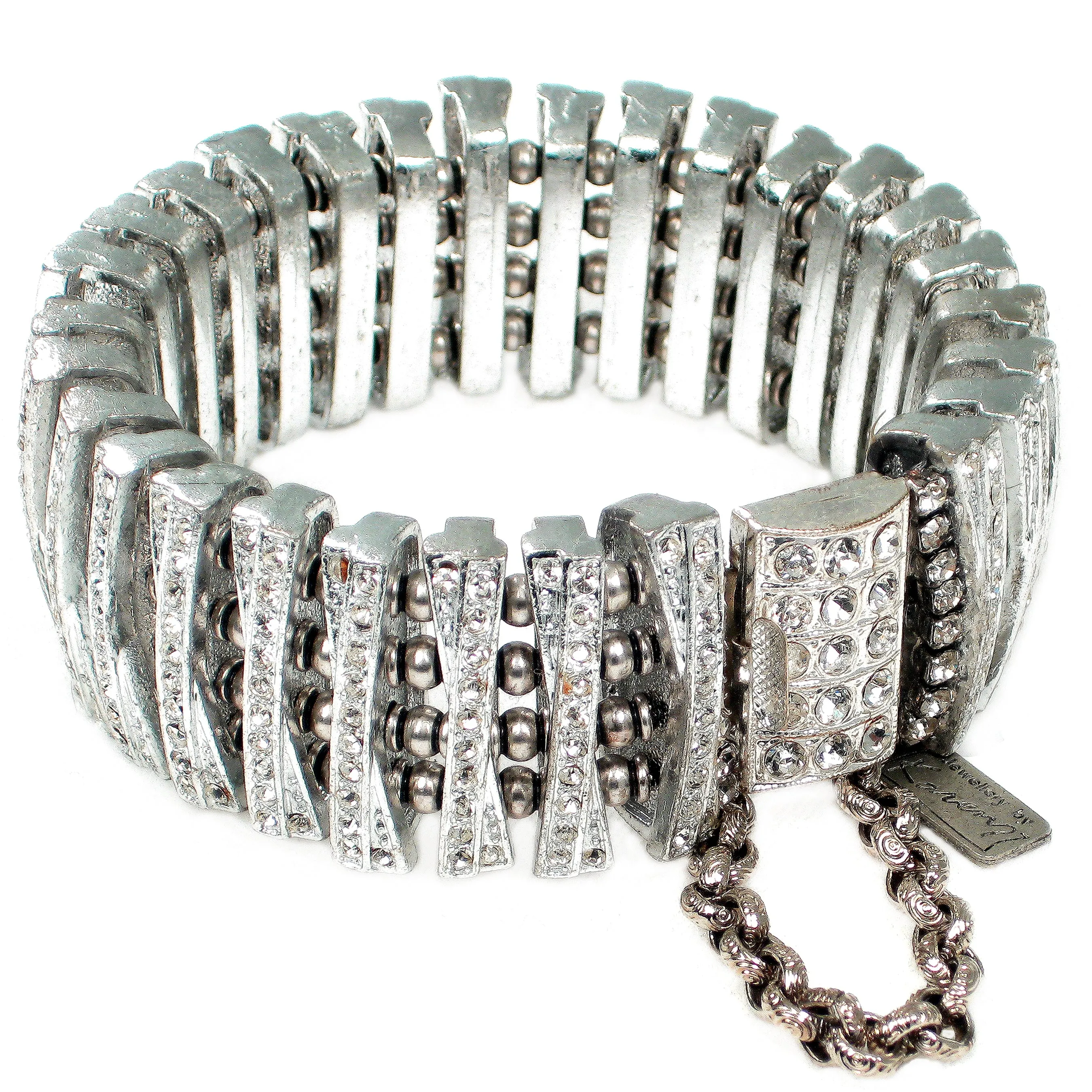 #389b Silver Tone & Rhinestone Cuff Bracelet