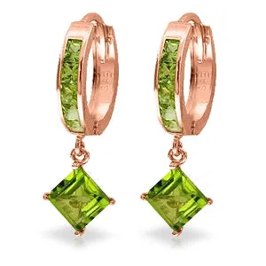 4 Carat 14K Solid Rose Gold Hoop Earrings Dangling Peridot