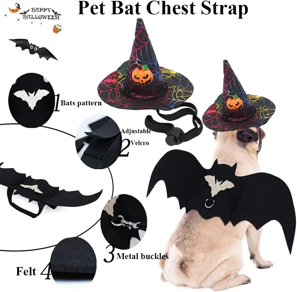 4 Pieces Halloween Pet Costume Set Bat Wings Witch Cloak Wizard Hat for Cats and Small Dogs Cute Puppy Cat Dress up Accessories Cosplay Halloween Party Decorations (Halloween)