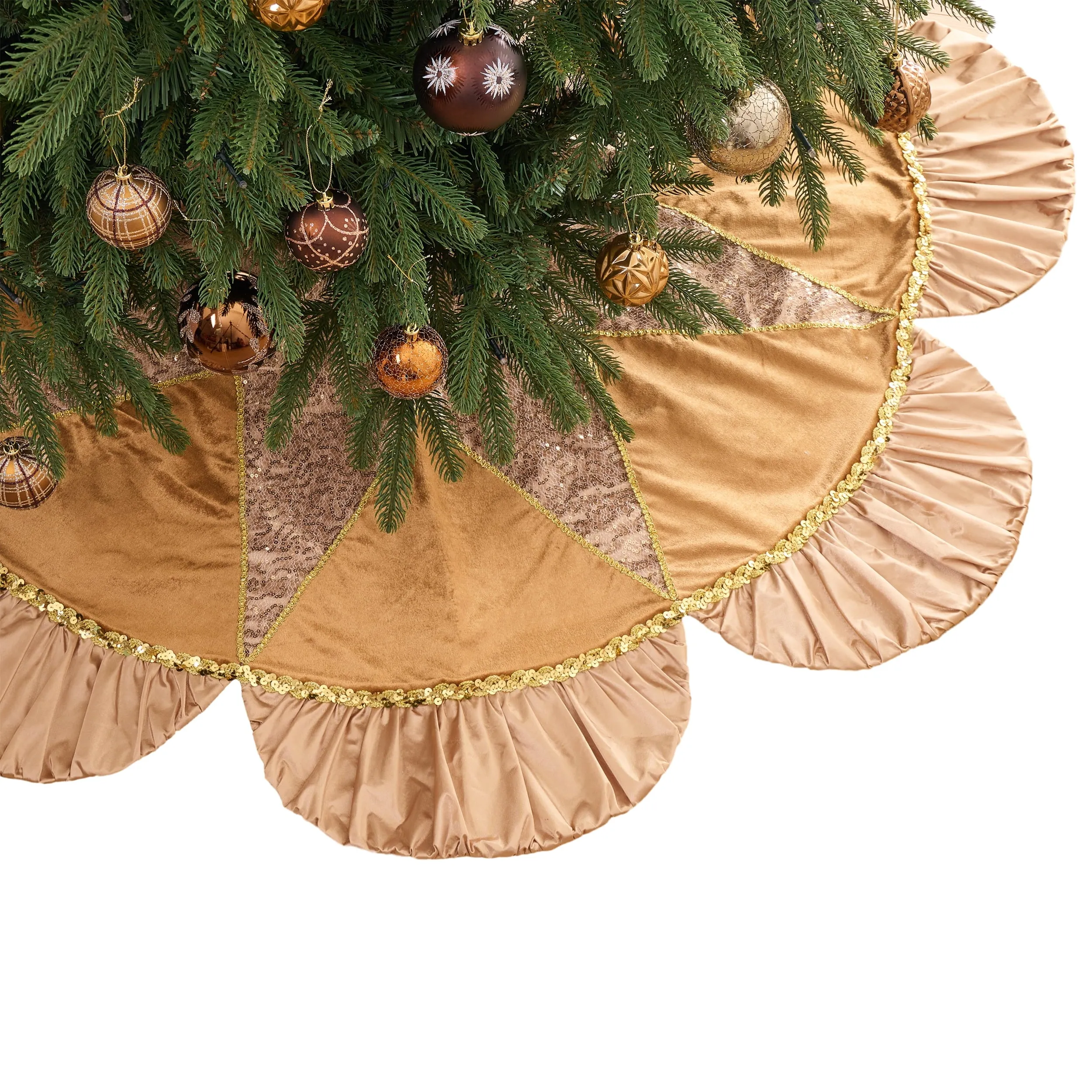 48" Christmas Tree Skirt, Luxury Gold Large Christmas Tree Skirt with Gold Sequin Trim