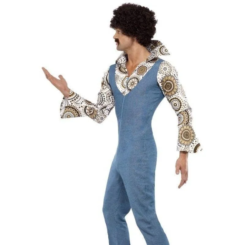 70s Groovy Dancer Costume Adult Blue Floral Jumpsuit