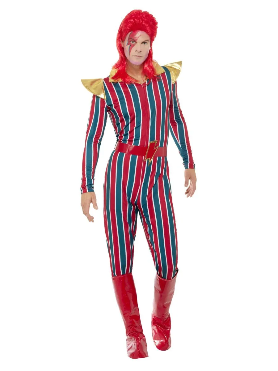 70's Space Superstar Bowie Costume Adult Red Blue Jumpsuit