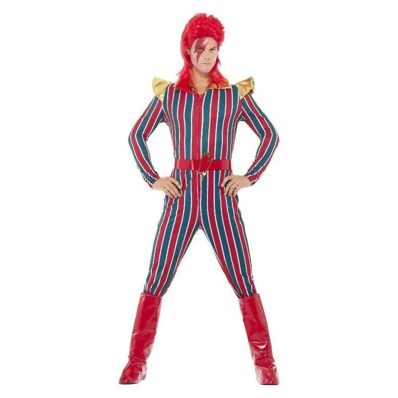 70's Space Superstar Bowie Costume Adult Red Blue Jumpsuit