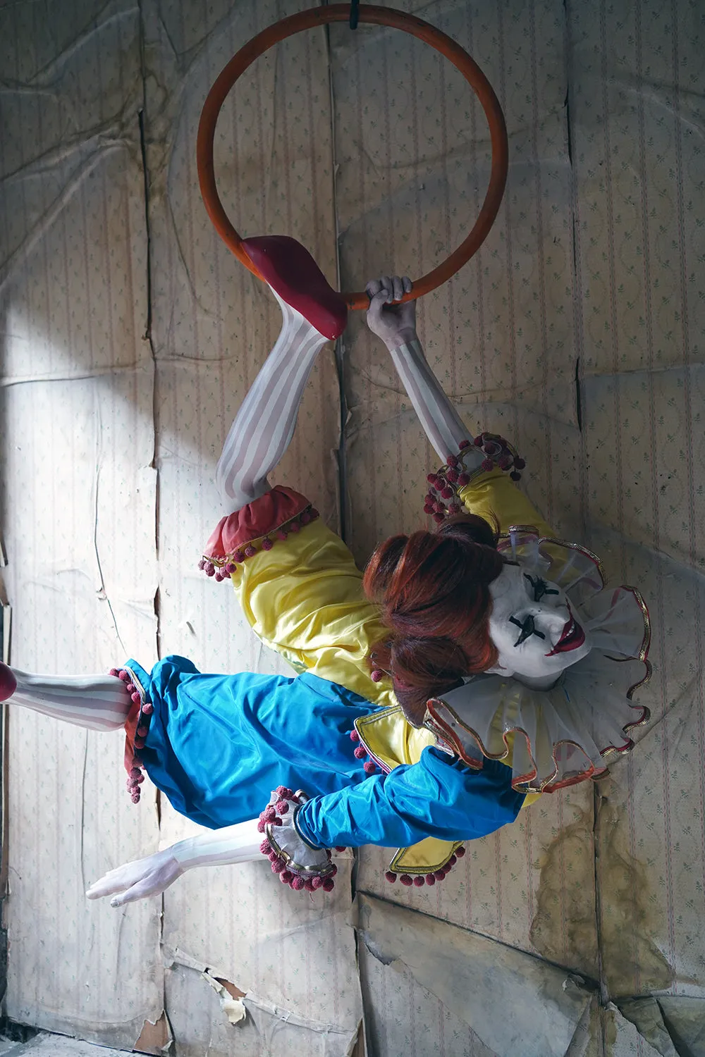 A 20thC Lifesize Painted Plaster & Silk Theatre Prop Model of an Acrobatic Clown by Mark Thompson