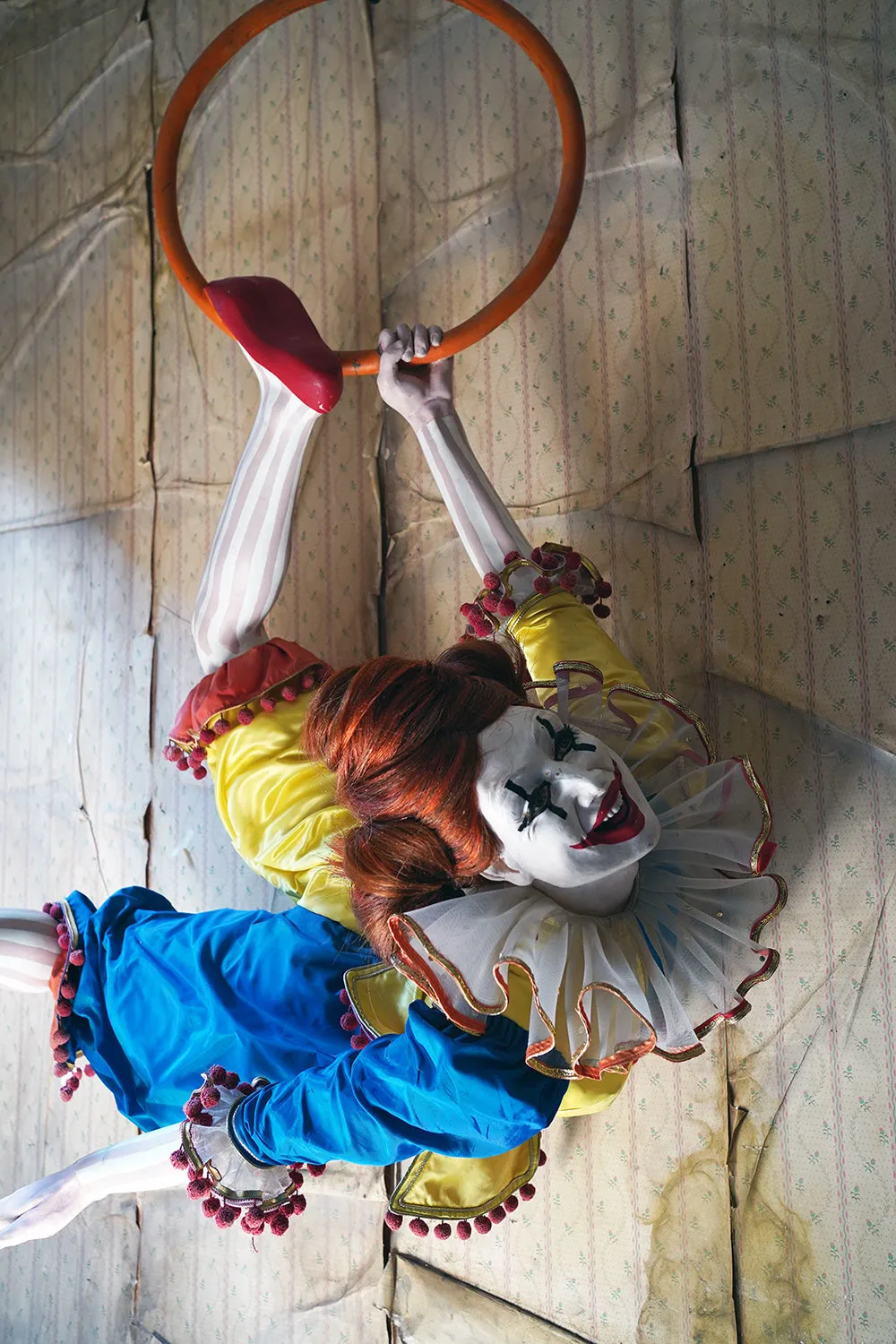 A 20thC Lifesize Painted Plaster & Silk Theatre Prop Model of an Acrobatic Clown by Mark Thompson