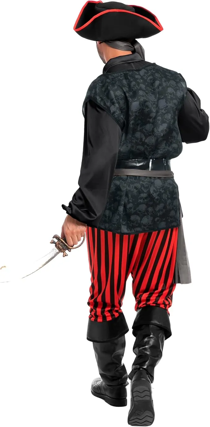 Adult Men Dark Pirate Costume for Halloween, Black