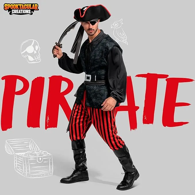 Adult Men Dark Pirate Costume for Halloween, Black