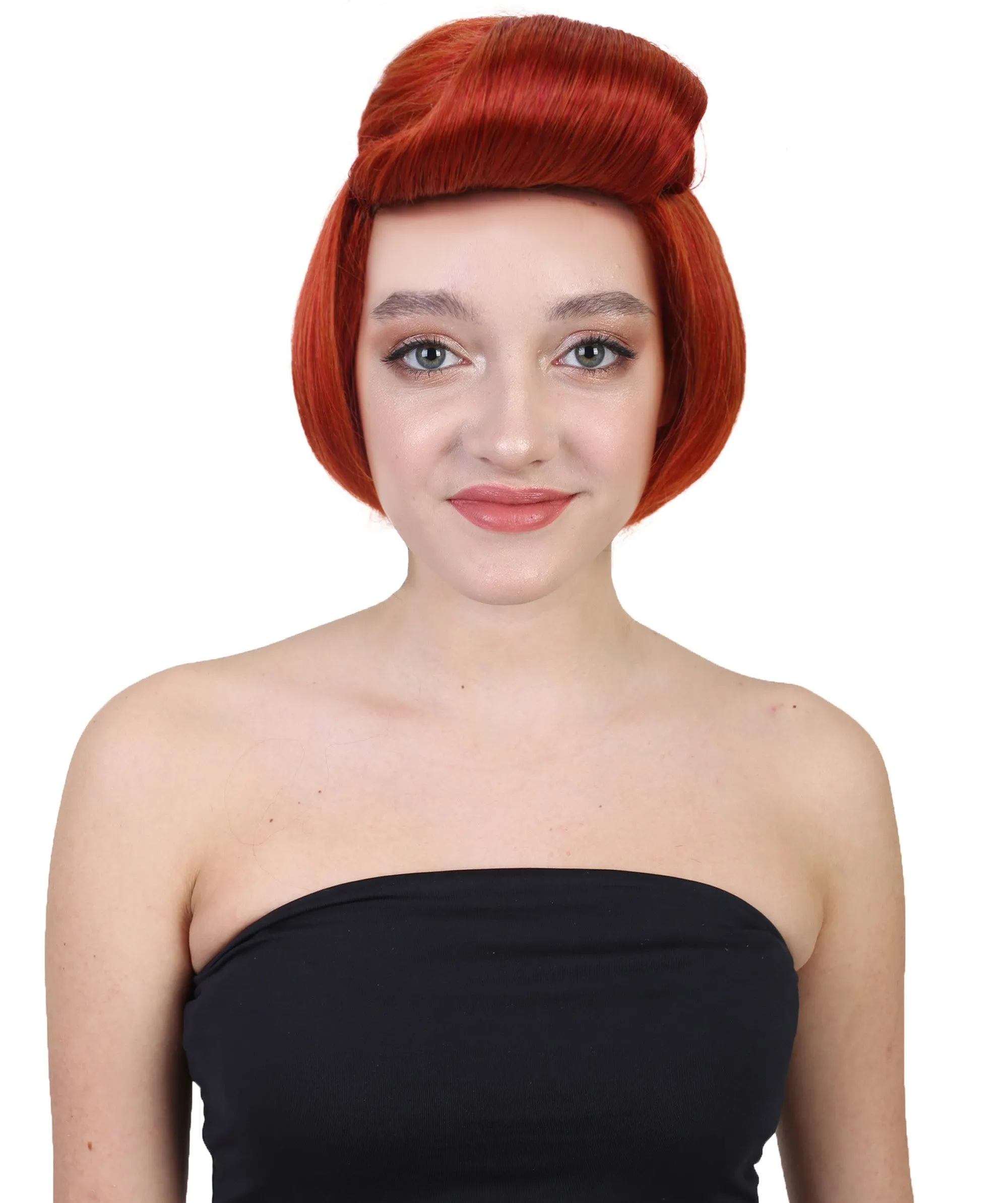 Adult Women's Short Red Vintage Cartoon Character Updo Party Bun Wig | Perfect for Halloween | Flame-retardant Synthetic Fiber