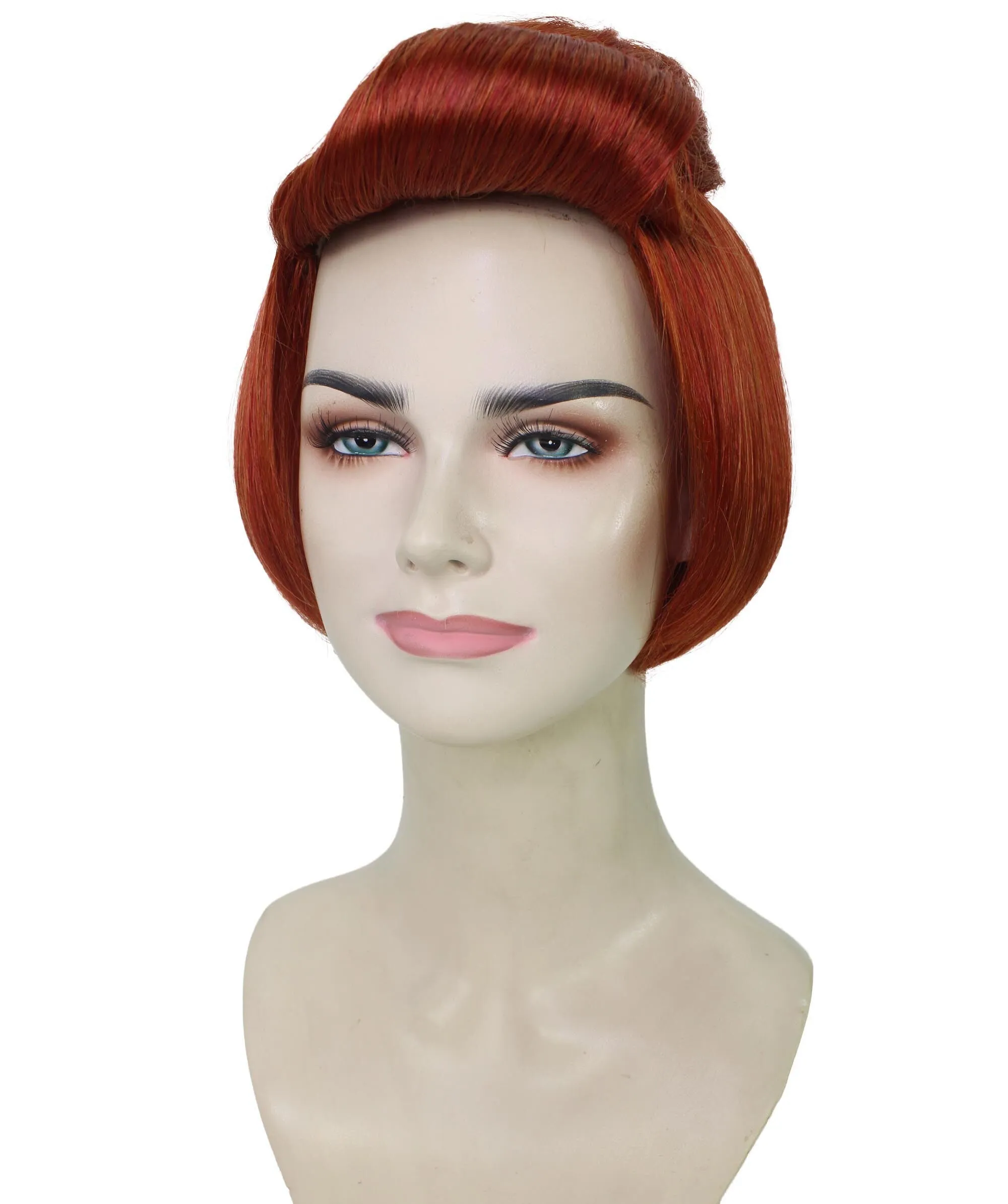 Adult Women's Short Red Vintage Cartoon Character Updo Party Bun Wig | Perfect for Halloween | Flame-retardant Synthetic Fiber