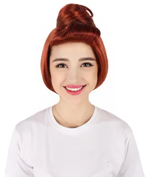 Adult Women's Short Red Vintage Cartoon Character Updo Party Bun Wig | Perfect for Halloween | Flame-retardant Synthetic Fiber