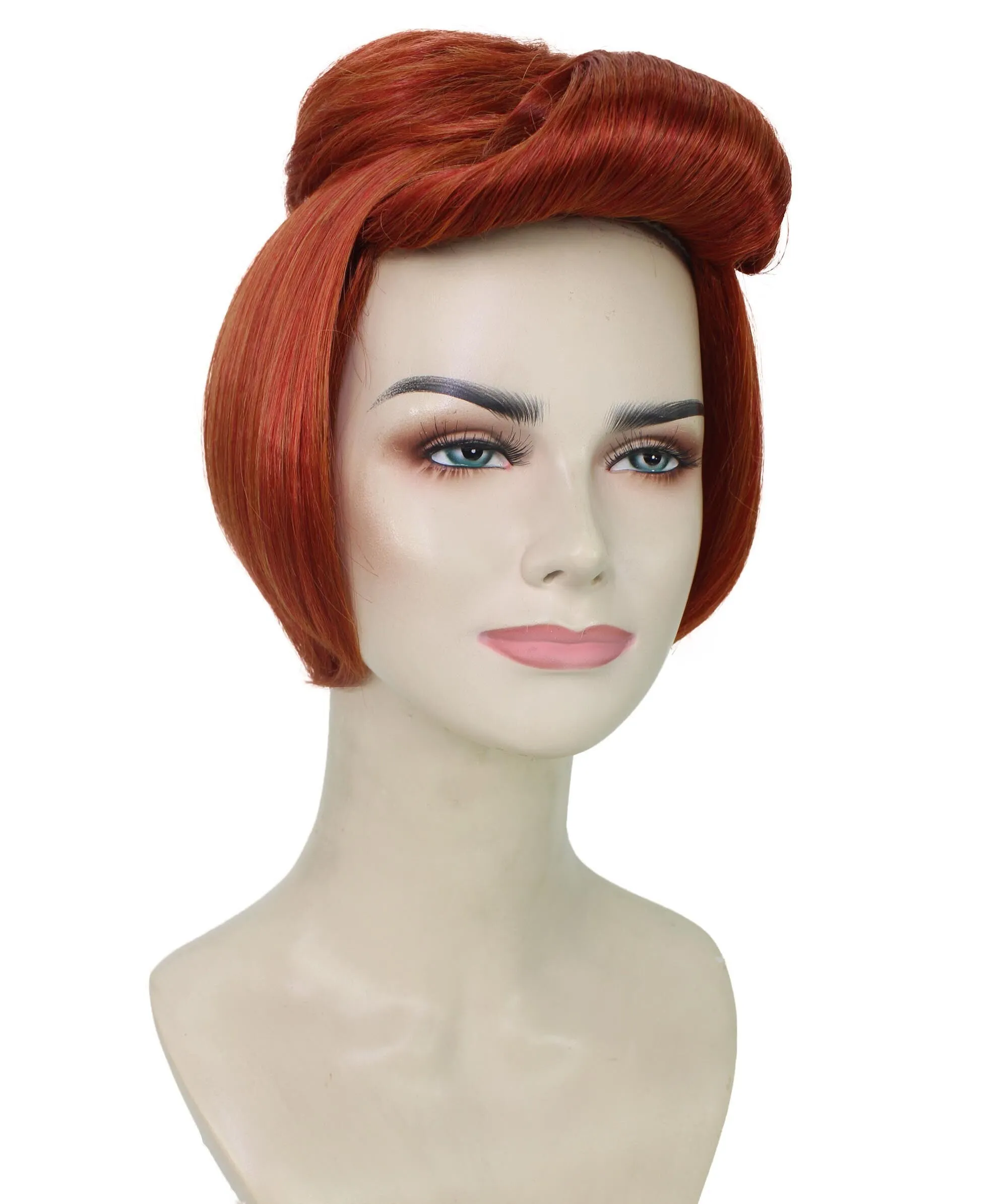 Adult Women's Short Red Vintage Cartoon Character Updo Party Bun Wig | Perfect for Halloween | Flame-retardant Synthetic Fiber