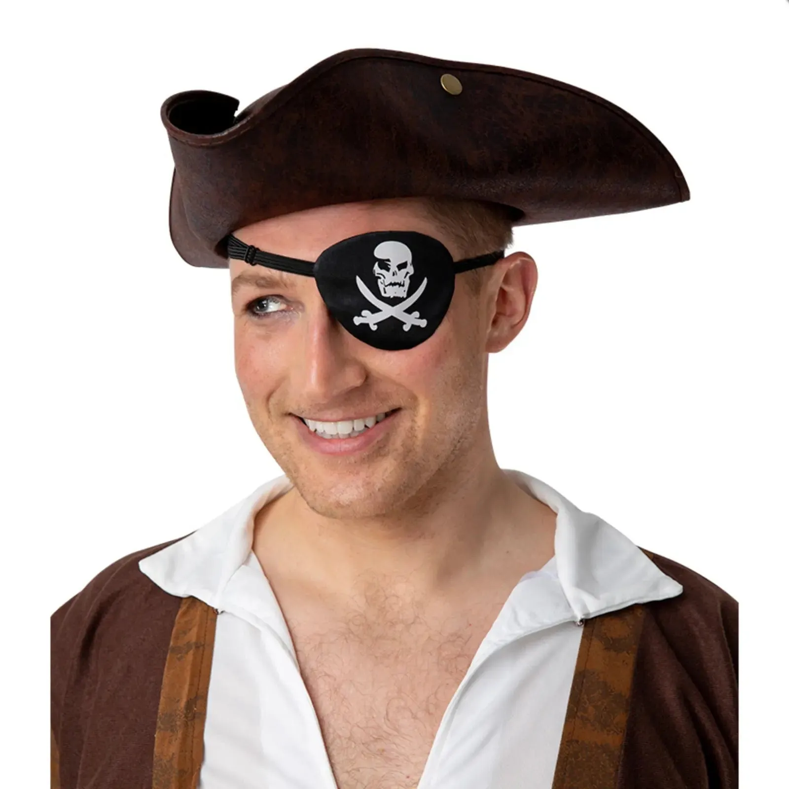 Adults Pirate Eye Patch Black Satin Skull Crossbones Fancy Dress