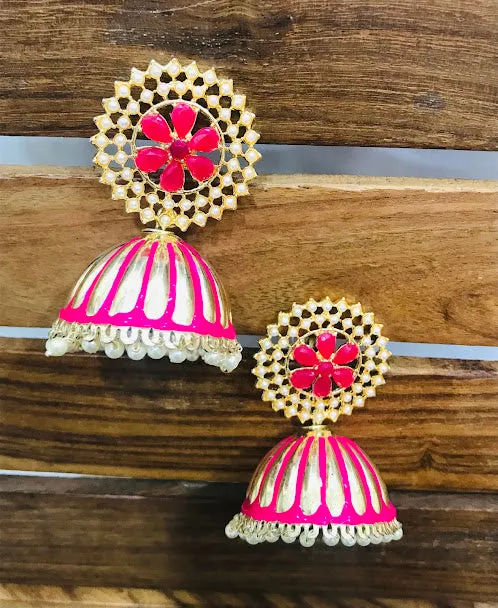 Attractive Pink Color Gold Plated Earrings