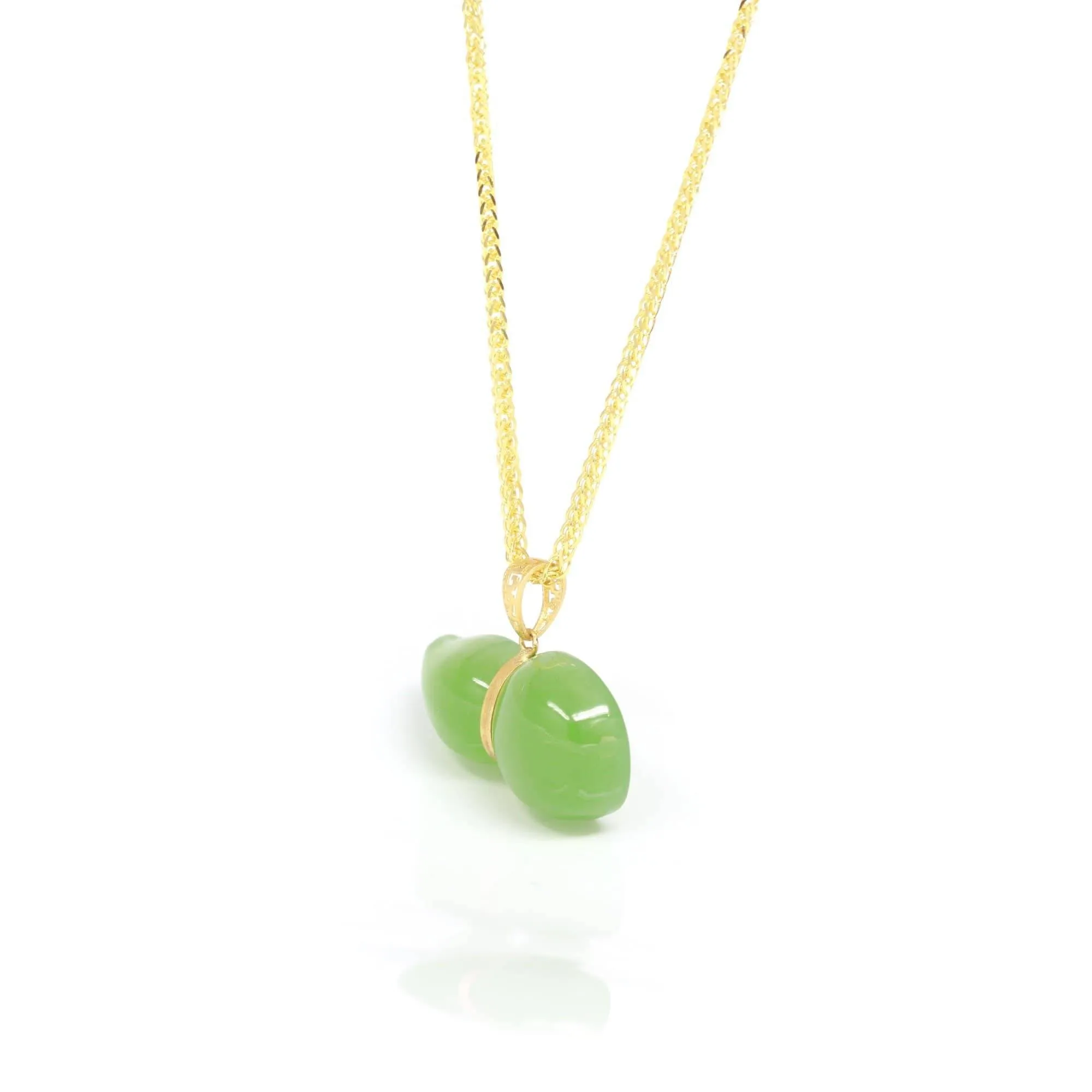 Baikalla™ "Lucky Gourd" HuLu18k Yellow Gold Green Nephrite Jade Pendant Necklace