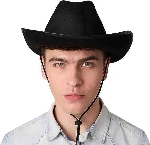 Black Cowboy Hat, Wide Brim Western Cowboy Hat Halloween Costume Accessory