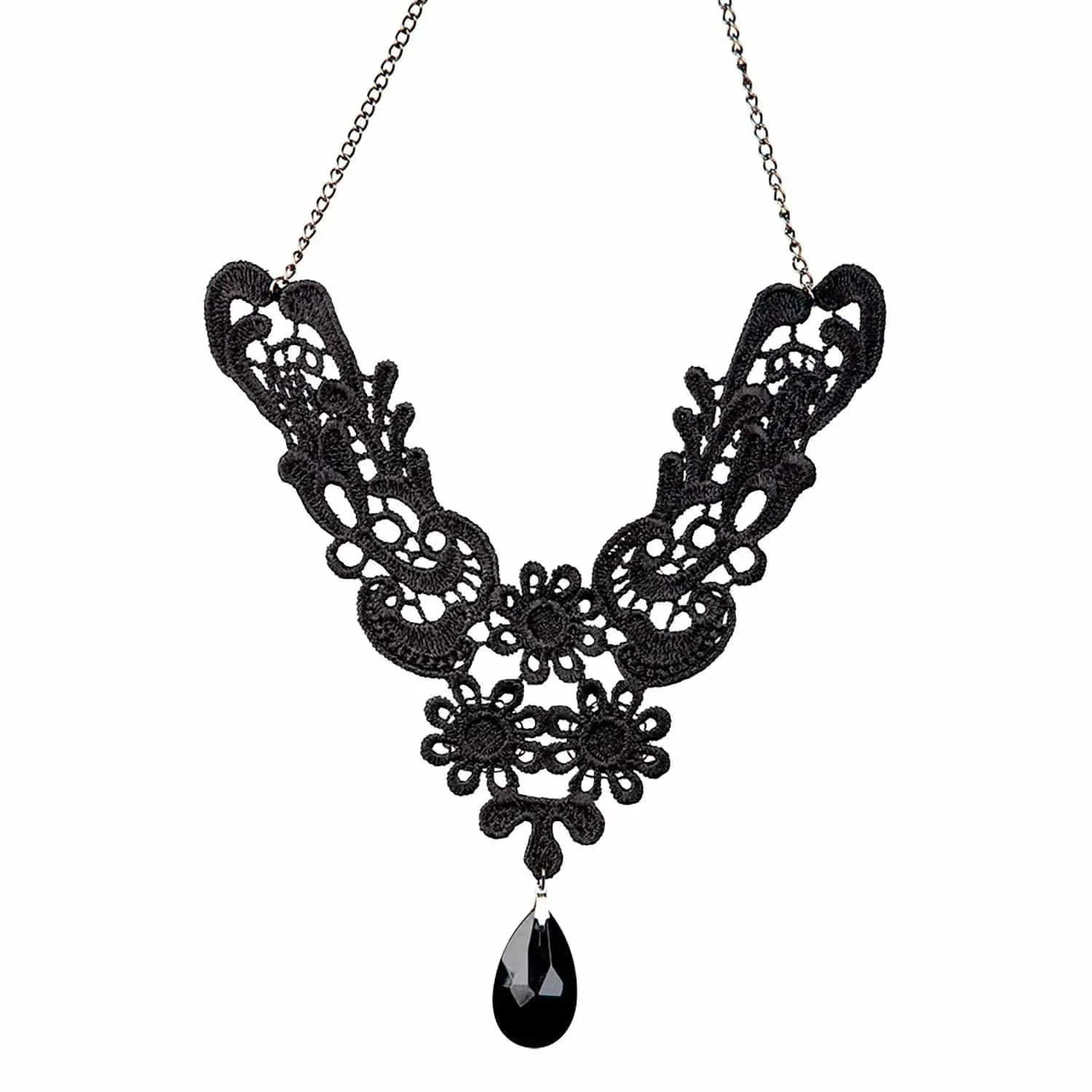 Black Lace Gothic Necklace Teardrop Jewel Vintage Fancy Dress