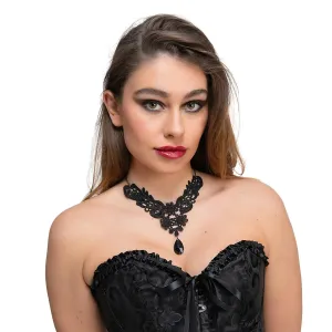 Black Lace Gothic Necklace Teardrop Jewel Vintage Fancy Dress