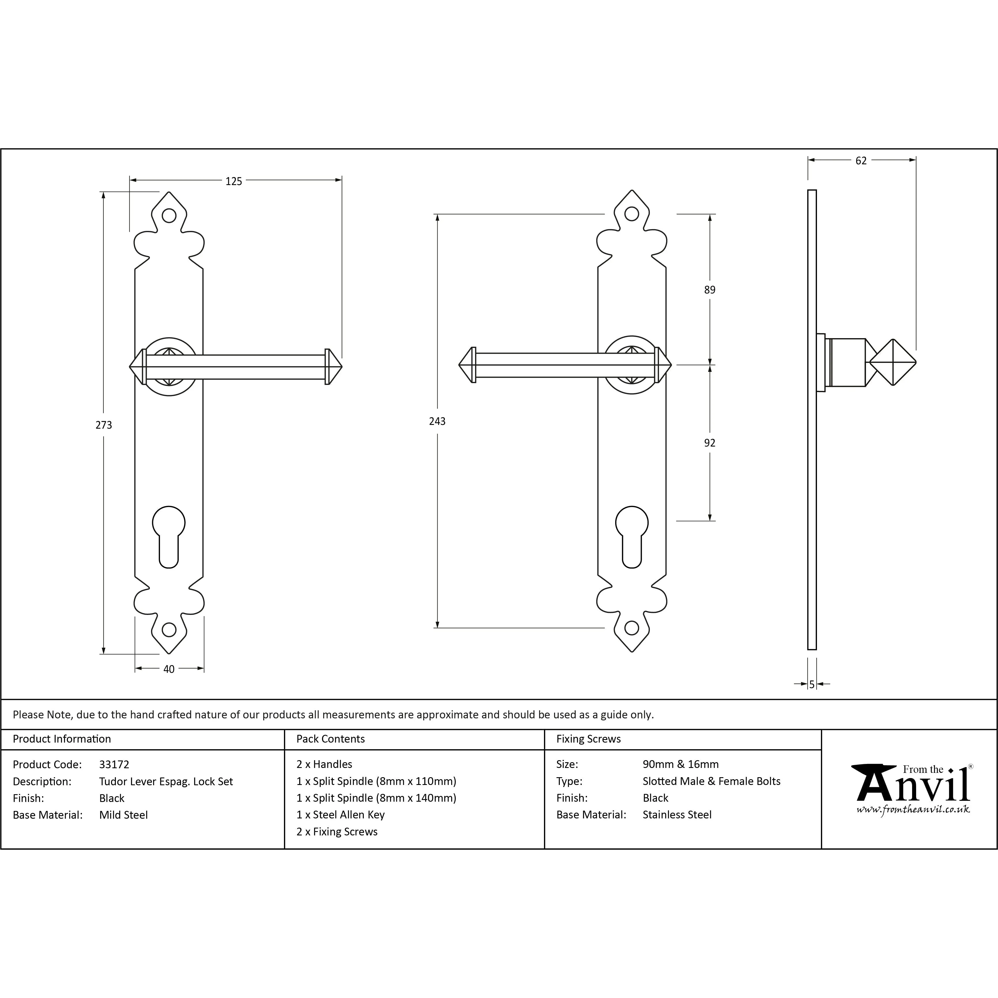 Black Tudor Lever Espag. Lock Set | From The Anvil