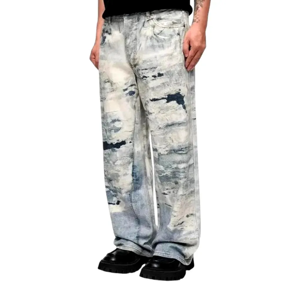 Boho style faded jeans for men