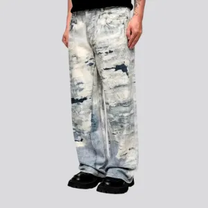 Boho style faded jeans for men