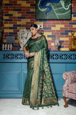 Bottel Green Banarasi Raw Silk Saree