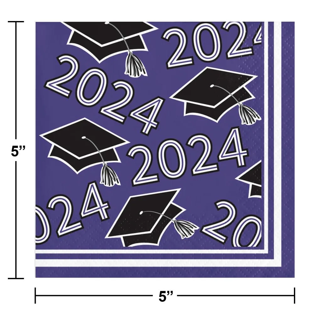 Bulk Graduation Class of 2024 2Ply Beverage Napkin Purple (360 per Case)