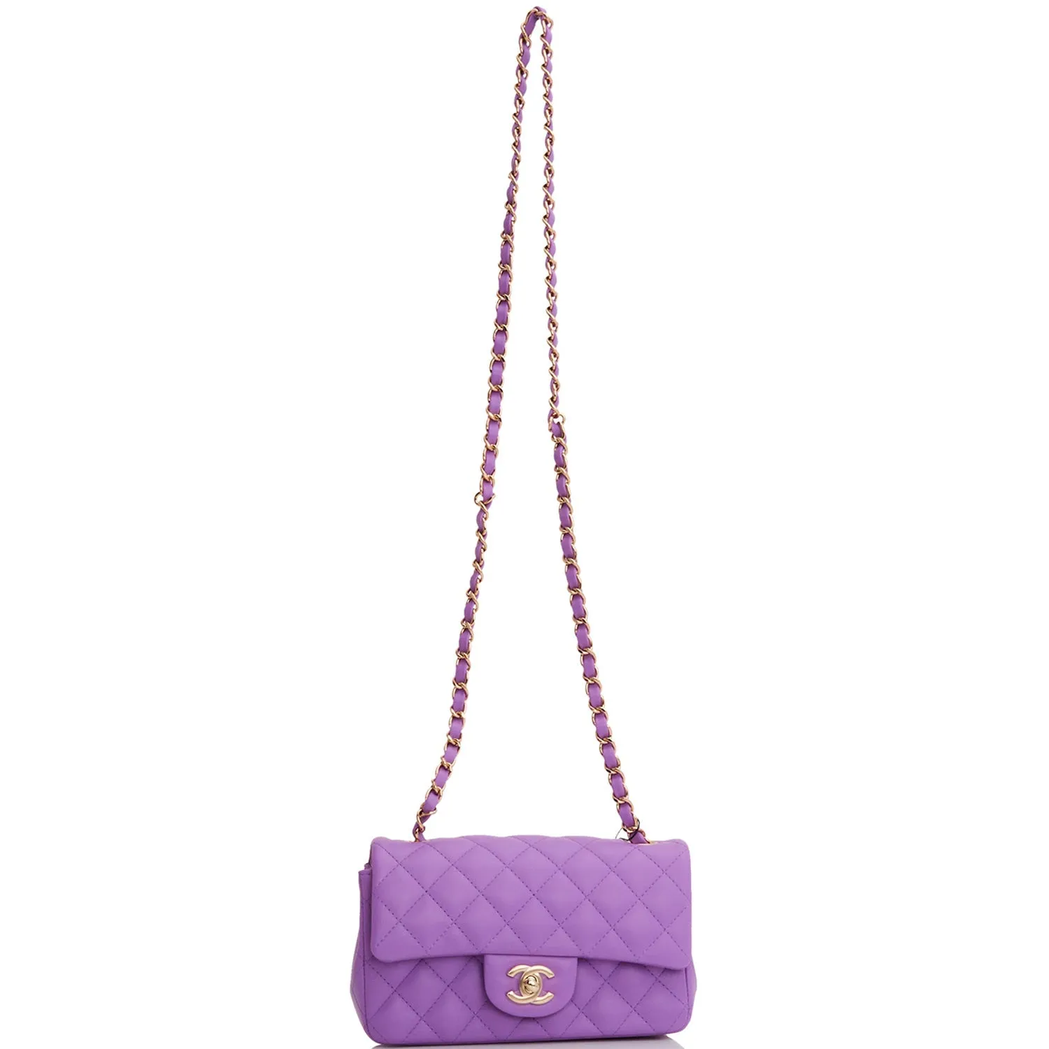 Chanel Mini Rectangular Flap Bag Purple Lambskin Light Gold Hardware