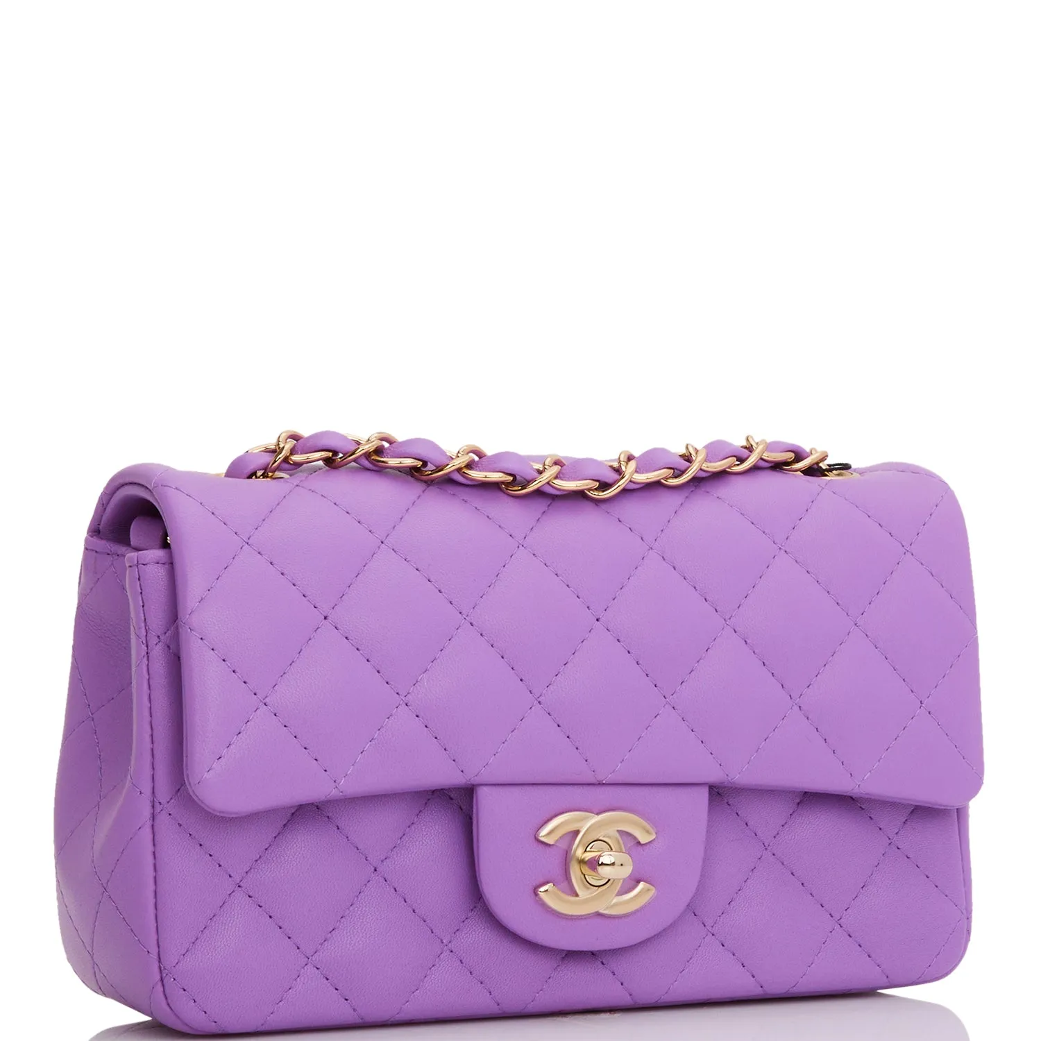 Chanel Mini Rectangular Flap Bag Purple Lambskin Light Gold Hardware