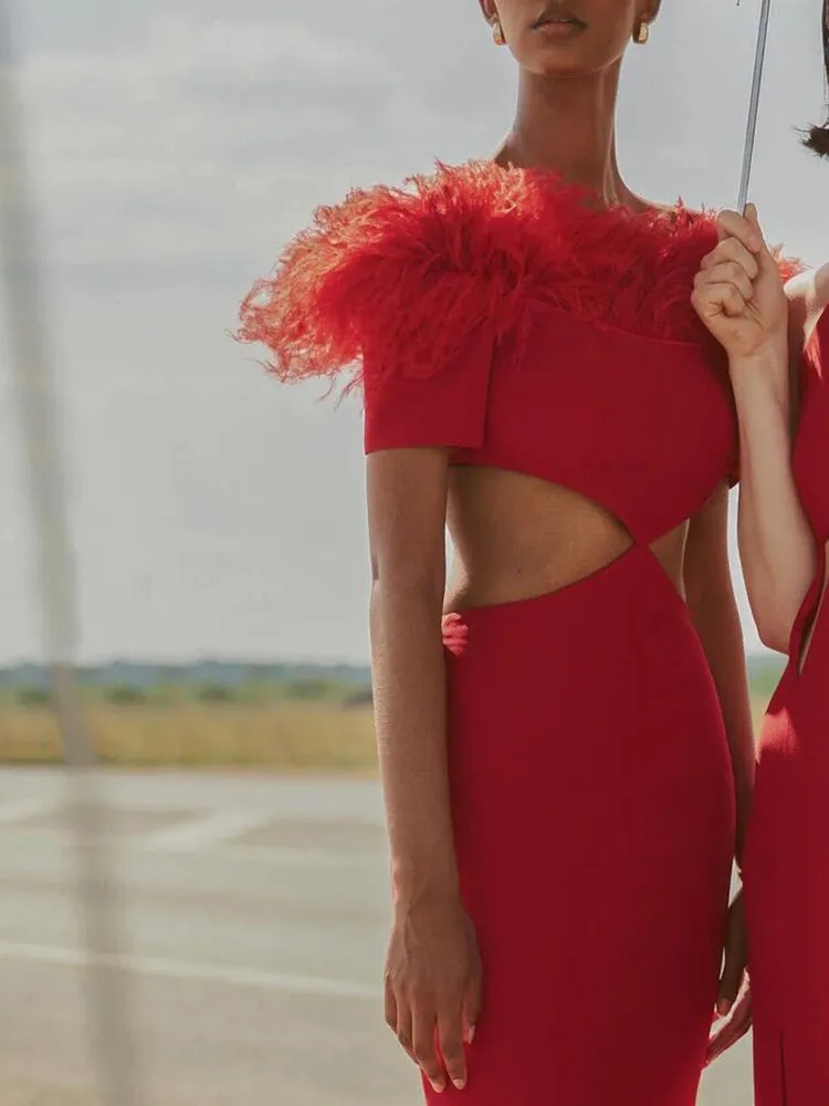 Cloey Bandeau Maxi Dress in Red