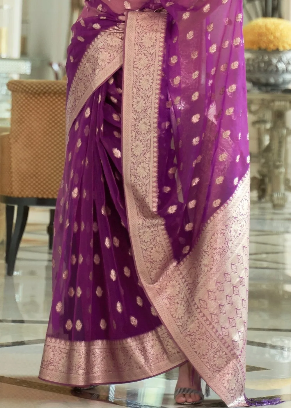 Dark Orchid Purple Zari Woven Organza Silk Saree