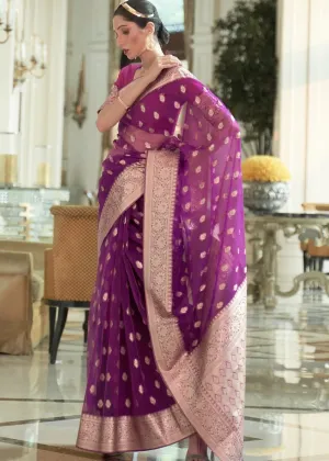 Dark Orchid Purple Zari Woven Organza Silk Saree