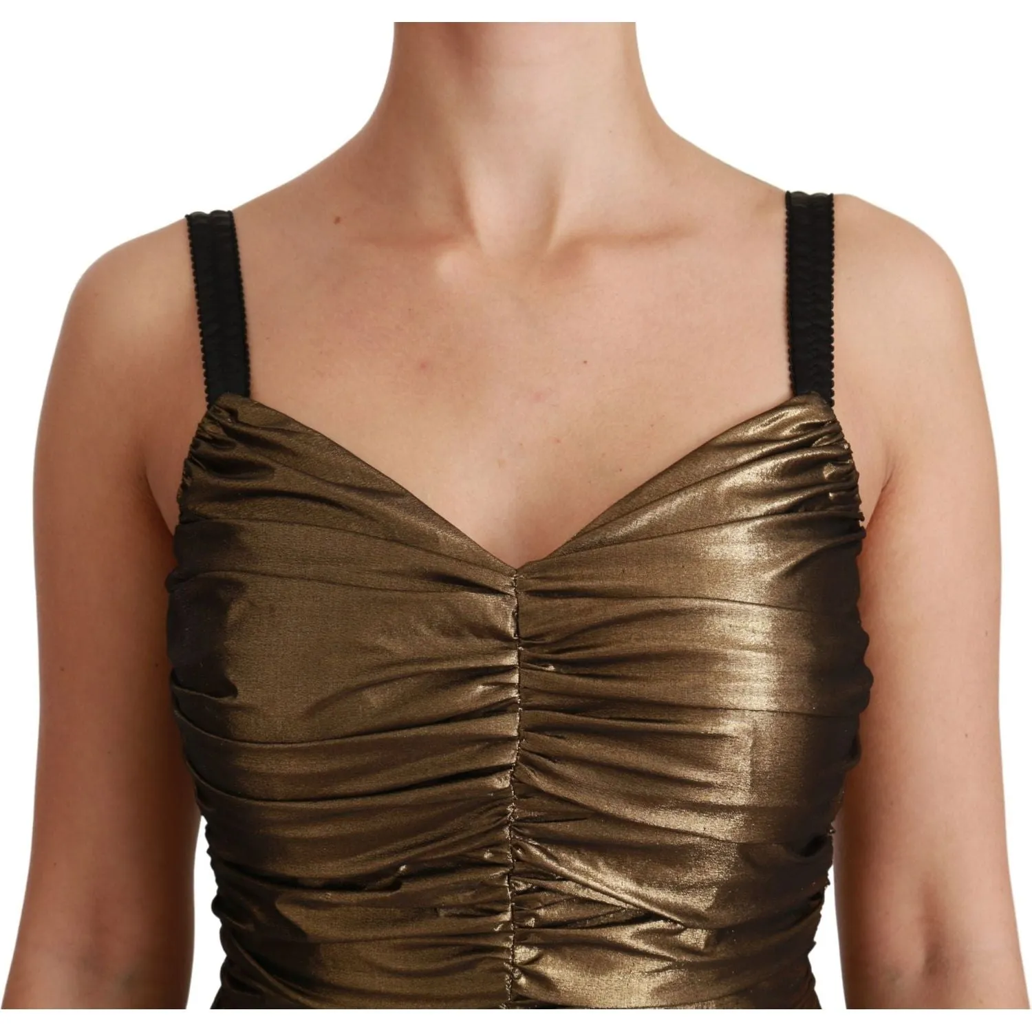 Dolce & Gabbana Gold Stretch Lame Ruched Dress