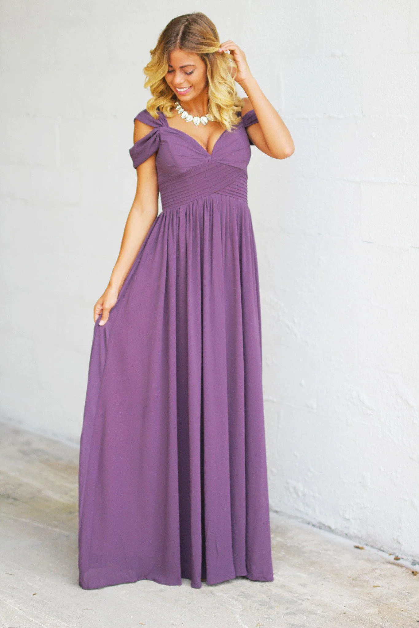 Dusty Purple Off Shoulder Maxi Dress