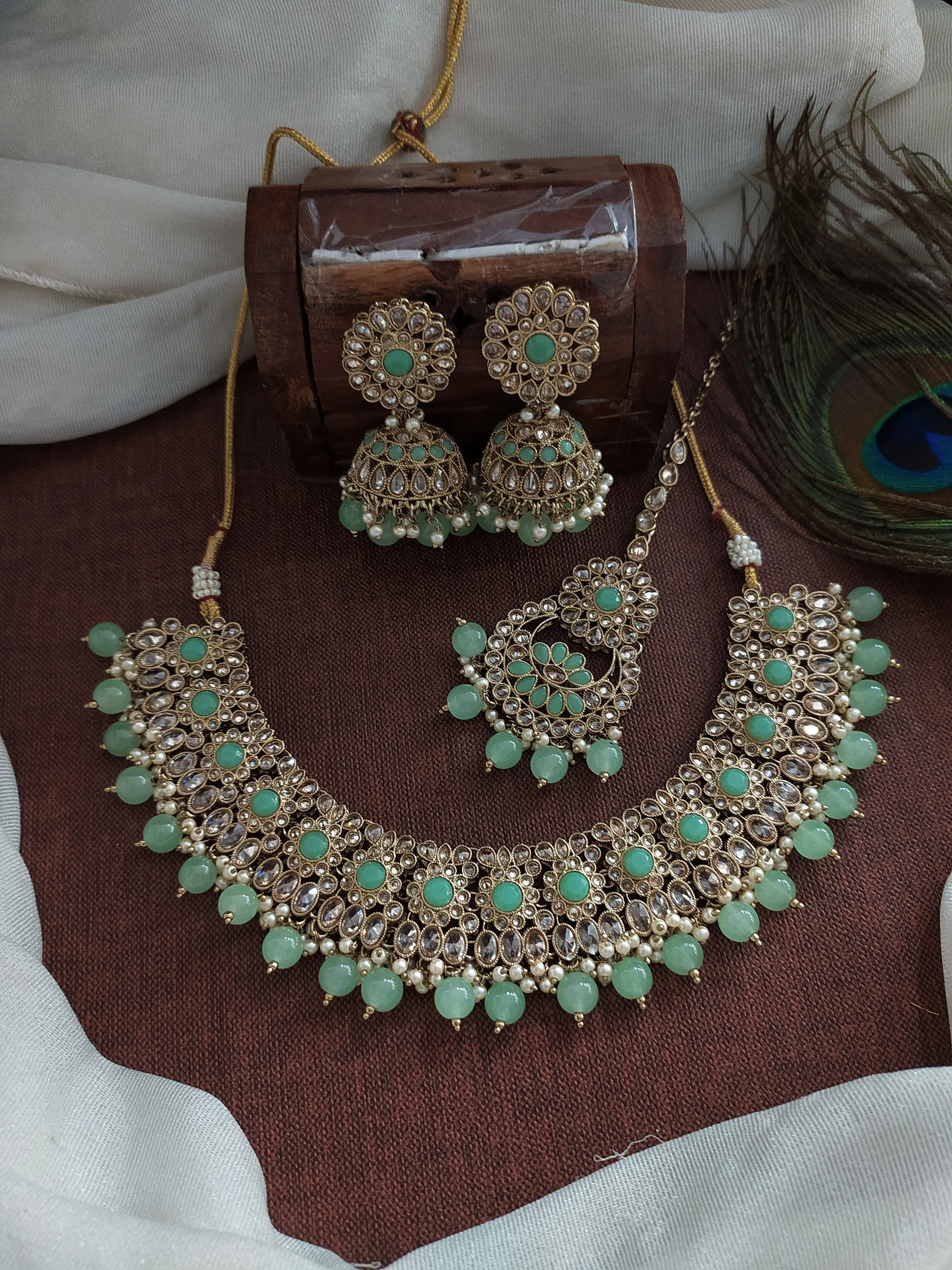 Elegant Polki Mehandi Necklace Set for Wedding