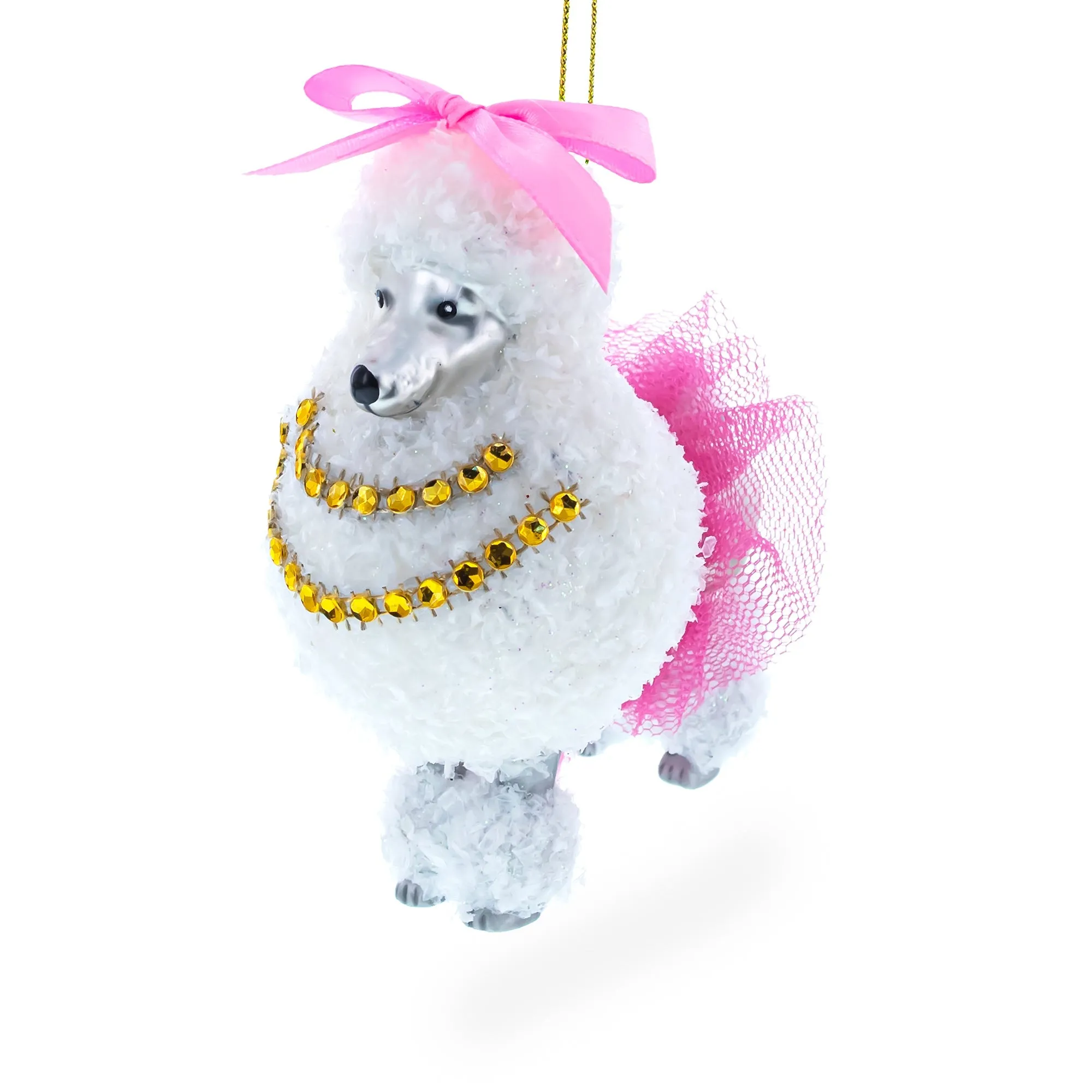 Elegant White Poodle - Blown Glass Christmas Ornament