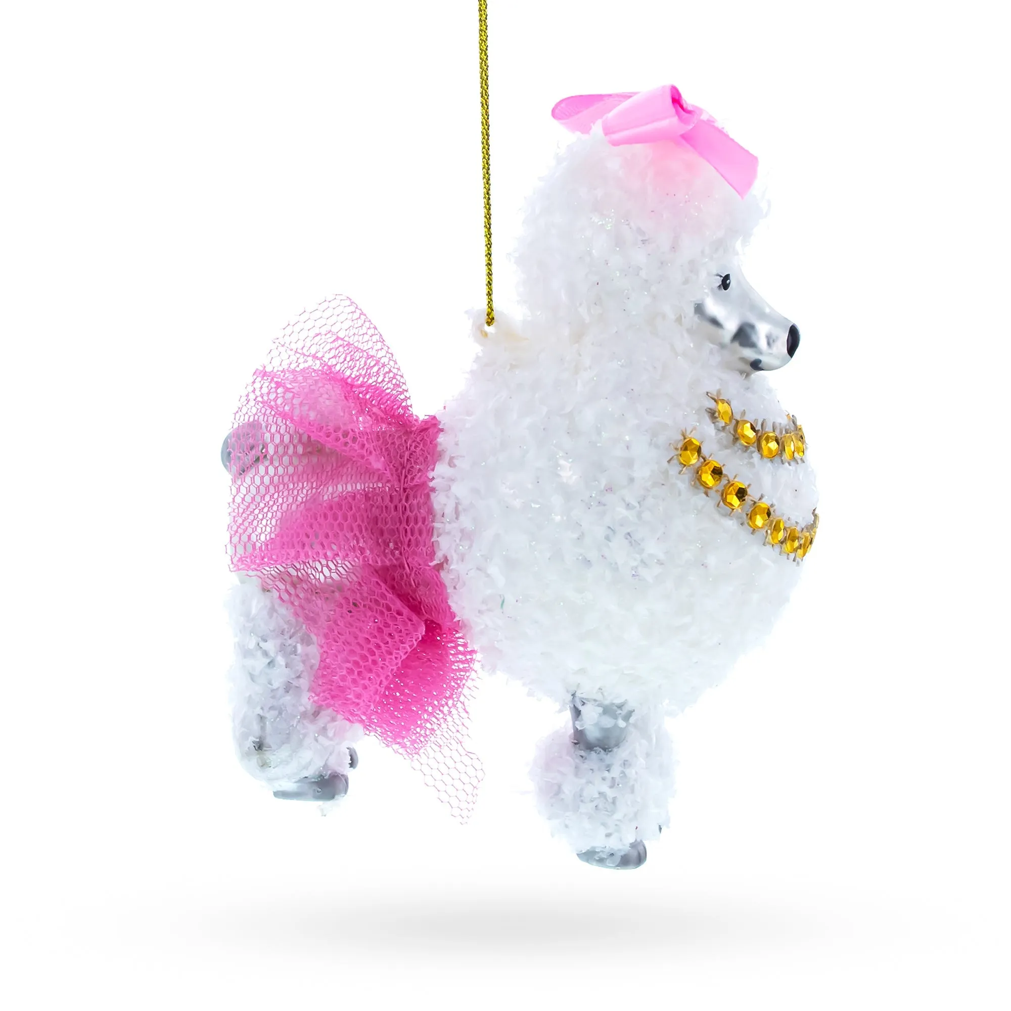 Elegant White Poodle - Blown Glass Christmas Ornament