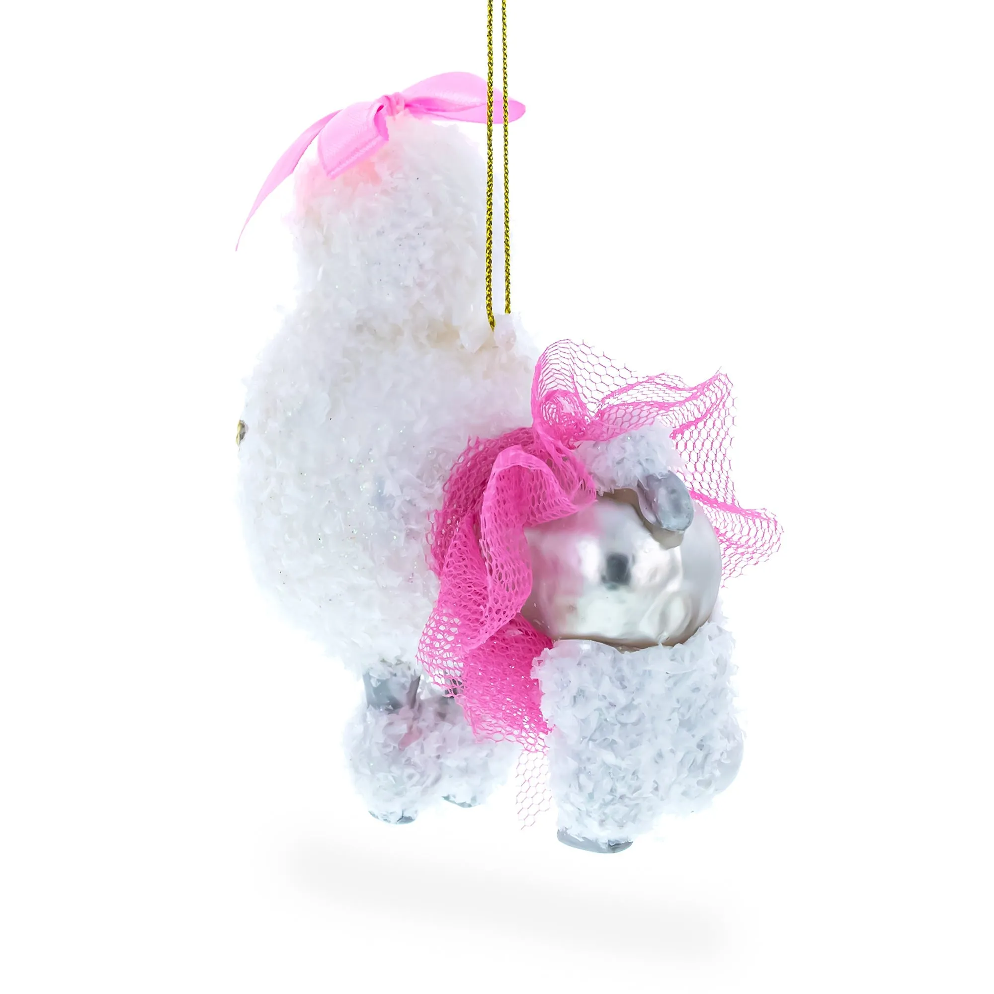 Elegant White Poodle - Blown Glass Christmas Ornament