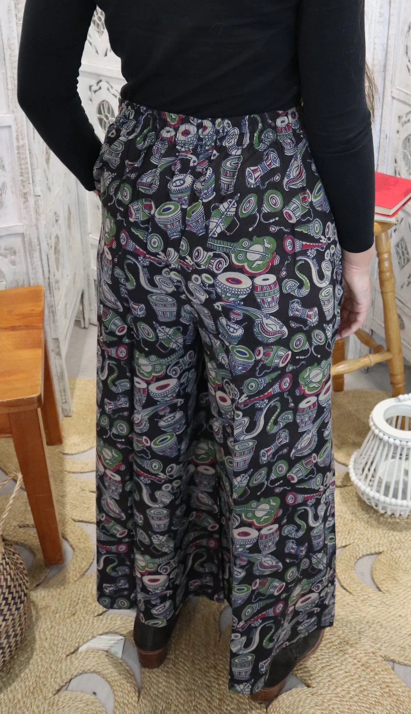 Fair Trade Palazzo Pants Black Musical Design