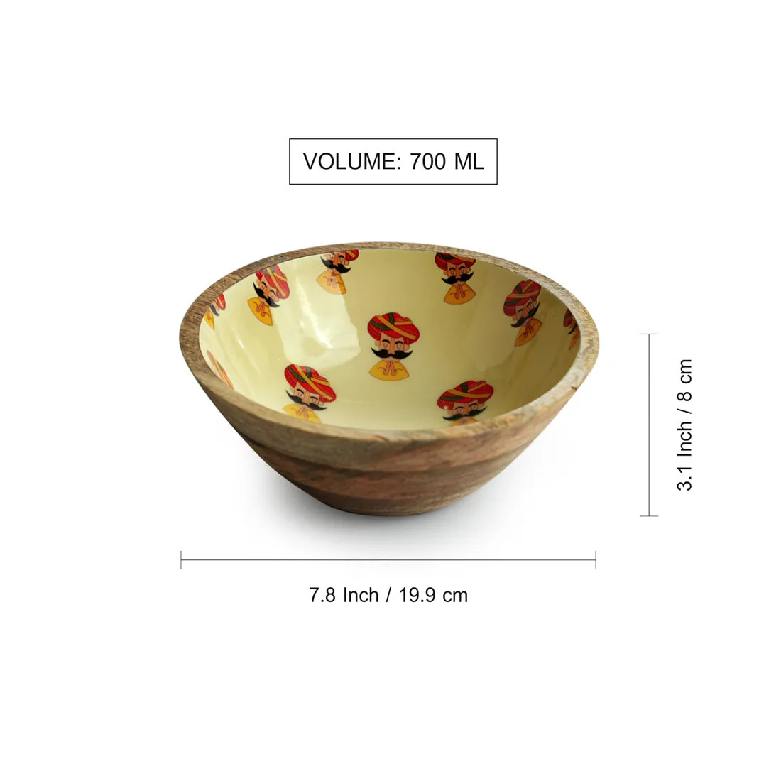 'Folk Musicians' Handenamelled Serving Salad Bowl (19.8 cm, 700 ml, Mango Wood, Handcrafted)