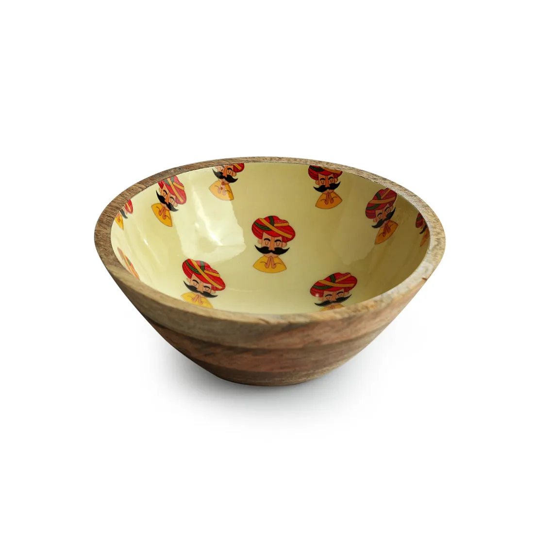 'Folk Musicians' Handenamelled Serving Salad Bowl (19.8 cm, 700 ml, Mango Wood, Handcrafted)