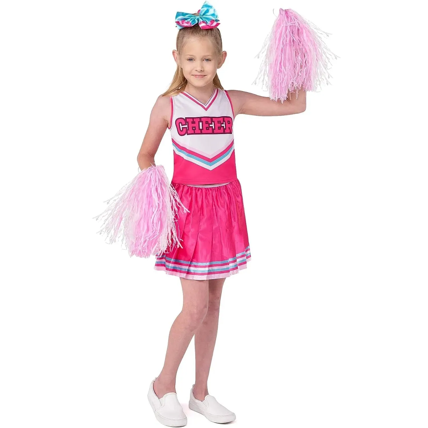 Girl Pink Cheerleader Halloween Costume with Accessories